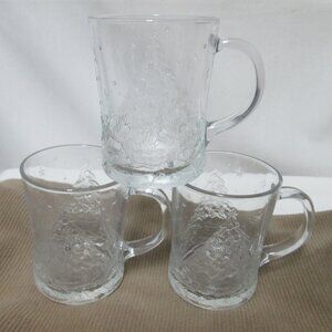 ARCOROC Vintage Christmas Tree Mugs Cups Holiday Set 2 embossed textured 4" tall